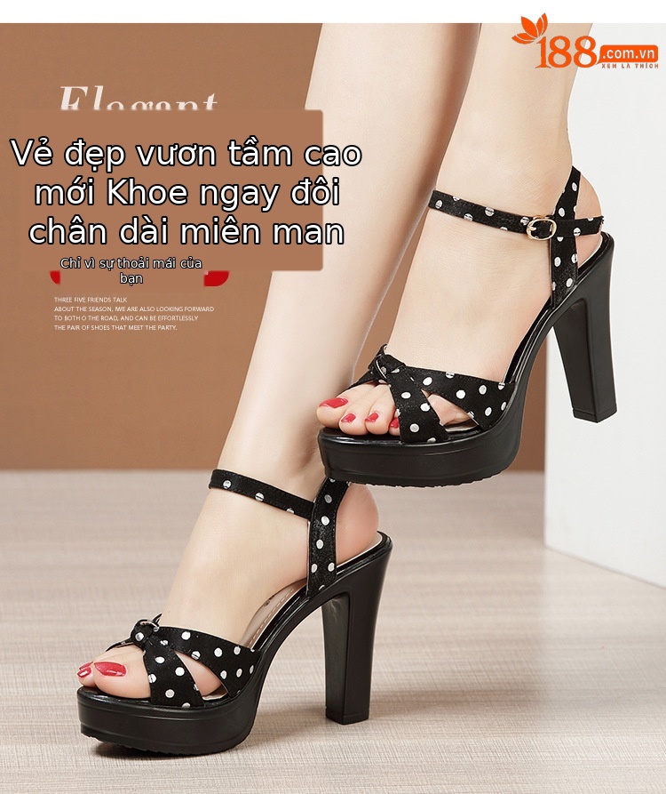 Sandal cao gót nữ mùa hè 2025 đế xuồng chống nước, miệng cá, quai ngang khóa, gót 8-10 cm — Màu mơ 8cm, Rượu vang đỏ 8cm, Màu đen 10cm, Rượu vang đỏ 10cm chi tiết 3