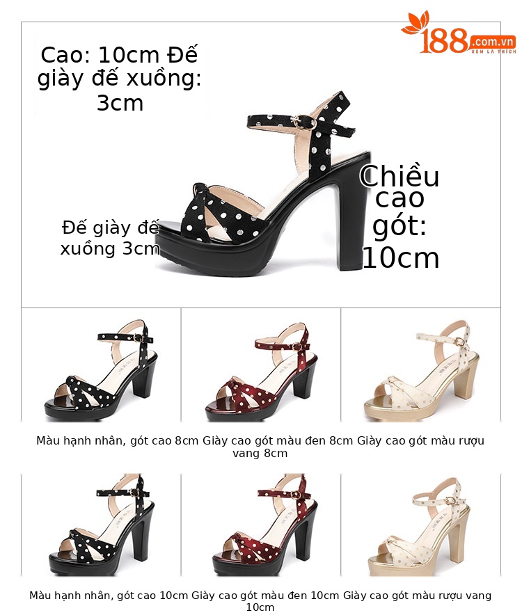 Sandal cao gót nữ mùa hè 2025 đế xuồng chống nước, miệng cá, quai ngang khóa, gót 8-10 cm — Màu mơ 8cm, Rượu vang đỏ 8cm, Màu đen 10cm, Rượu vang đỏ 10cm chi tiết 5