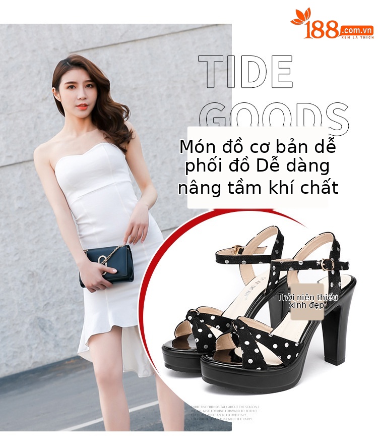 Sandal cao gót nữ mùa hè 2025 đế xuồng chống nước, miệng cá, quai ngang khóa, gót 8-10 cm — Màu mơ 8cm, Rượu vang đỏ 8cm, Màu đen 10cm, Rượu vang đỏ 10cm chi tiết 6