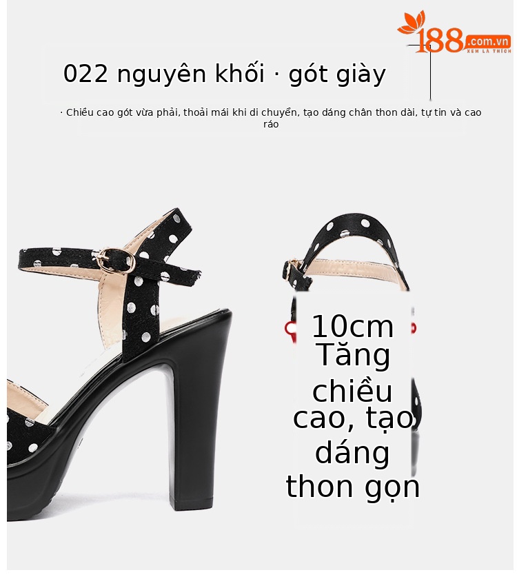 Sandal cao gót nữ mùa hè 2025 đế xuồng chống nước, miệng cá, quai ngang khóa, gót 8-10 cm — Màu mơ 8cm, Rượu vang đỏ 8cm, Màu đen 10cm, Rượu vang đỏ 10cm chi tiết 8