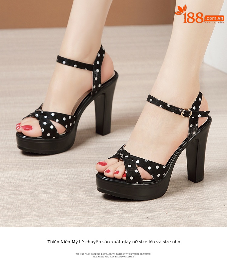 Sandal cao gót nữ mùa hè 2025 đế xuồng chống nước, miệng cá, quai ngang khóa, gót 8-10 cm — Màu mơ 8cm, Rượu vang đỏ 8cm, Màu đen 10cm, Rượu vang đỏ 10cm chi tiết 12