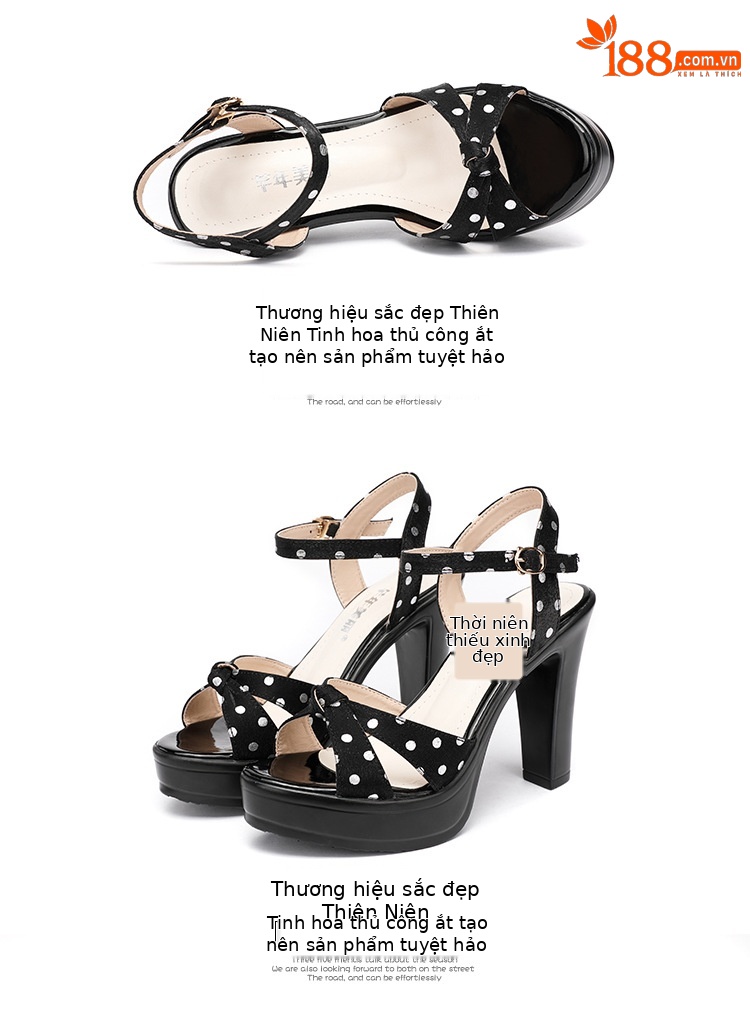 Sandal cao gót nữ mùa hè 2025 đế xuồng chống nước, miệng cá, quai ngang khóa, gót 8-10 cm — Màu mơ 8cm, Rượu vang đỏ 8cm, Màu đen 10cm, Rượu vang đỏ 10cm chi tiết 18