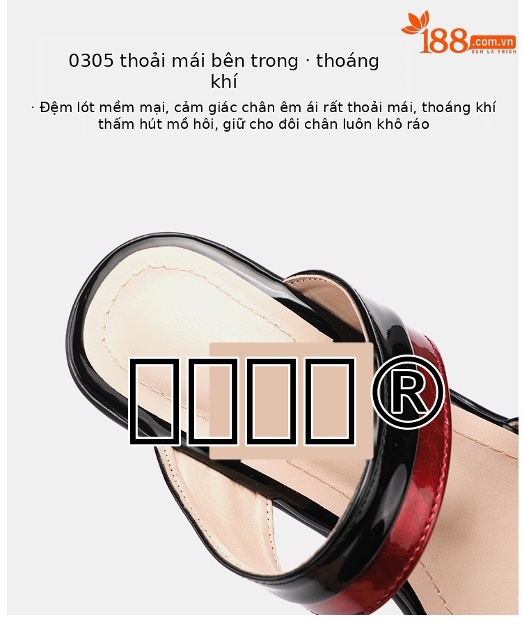 Dép cao gót đế xuồng nữ quai ngang mũi hở, gót 9 cm, đế dày chống thấm nước — Đen Đỏ, Trắng đỏ chi tiết 9