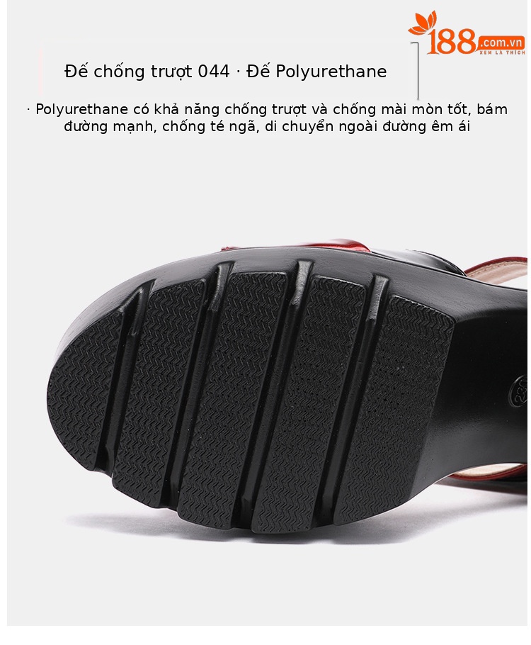 Dép cao gót đế xuồng nữ quai ngang mũi hở, gót 9 cm, đế dày chống thấm nước — Đen Đỏ, Trắng đỏ chi tiết 10