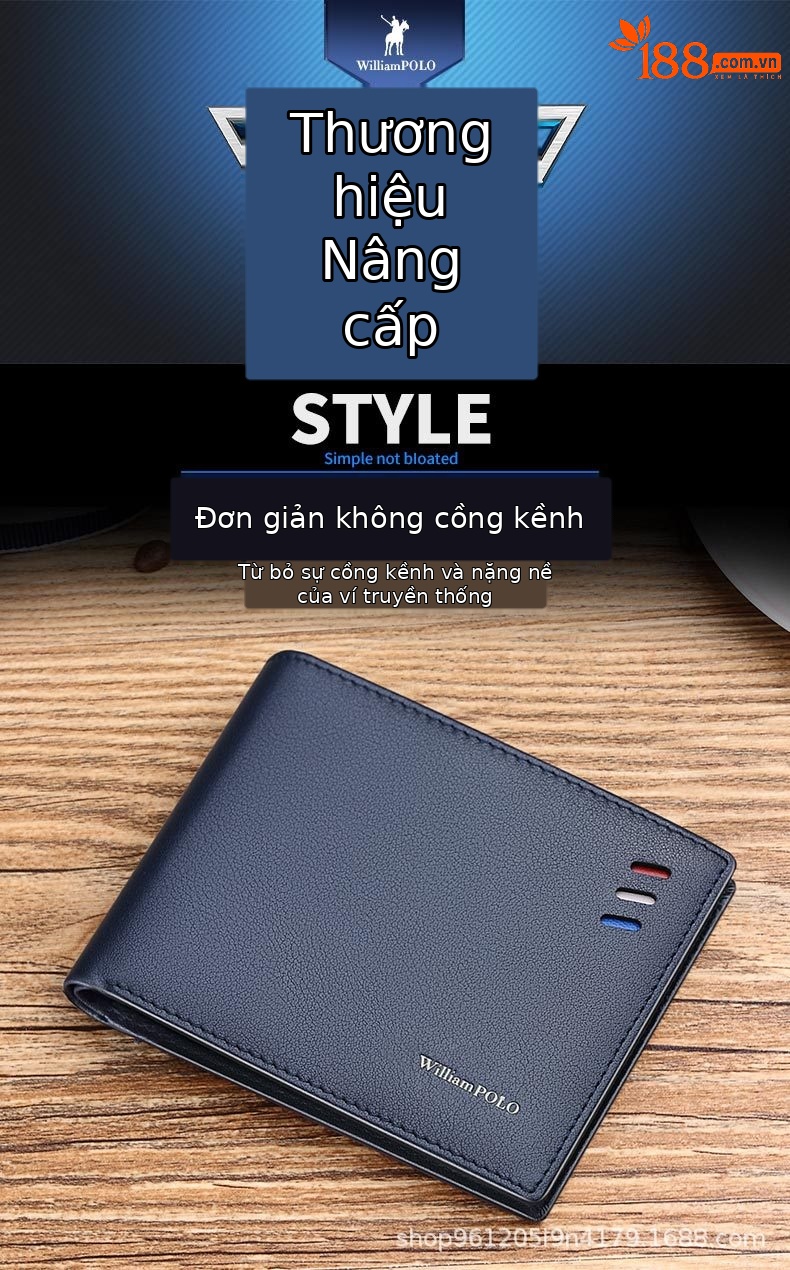 Ví da nam Emperor Paul siêu mỏng nhiều ngăn thẻ da bò lớp đầu tiên dạng gập mini chi tiết 1