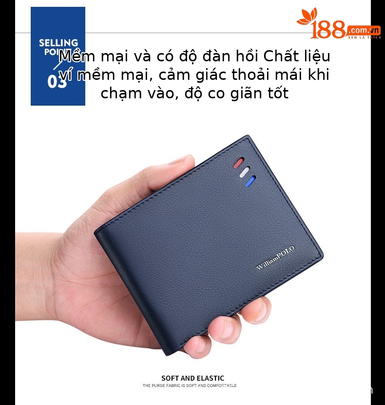 Ví da nam Emperor Paul siêu mỏng nhiều ngăn thẻ da bò lớp đầu tiên dạng gập mini chi tiết 7
