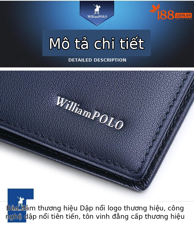 Ví da nam Emperor Paul siêu mỏng nhiều ngăn thẻ da bò lớp đầu tiên dạng gập mini chi tiết 16