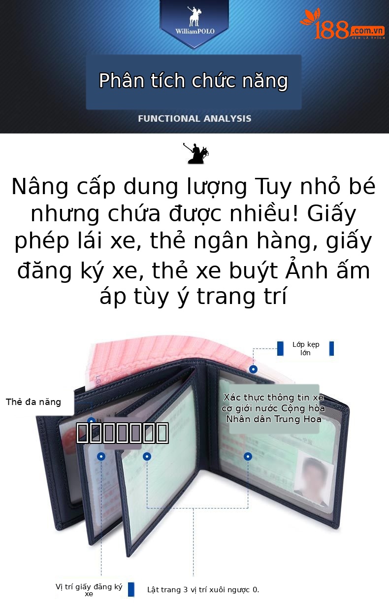 Ví da nam Emperor Paul siêu mỏng nhiều ngăn thẻ da bò lớp đầu tiên dạng gập mini chi tiết 2