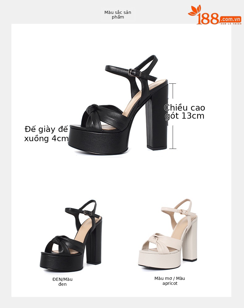 Sandal cao gót nữ mũi tròn hở ngón, quai ngang khóa cài, đế dày platform, gót siêu cao — Màu đen chi tiết 3