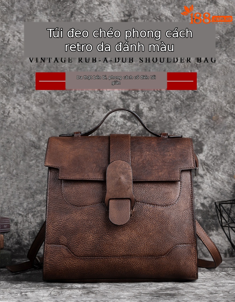 Túi đeo chéo nữ cổ điển bằng da bò thật, thiết kế một quai phong cách thời trang — Vàng cổ điển, Xám cổ điển, Đỏ cổ điển, Nâu cổ điển chi tiết 1