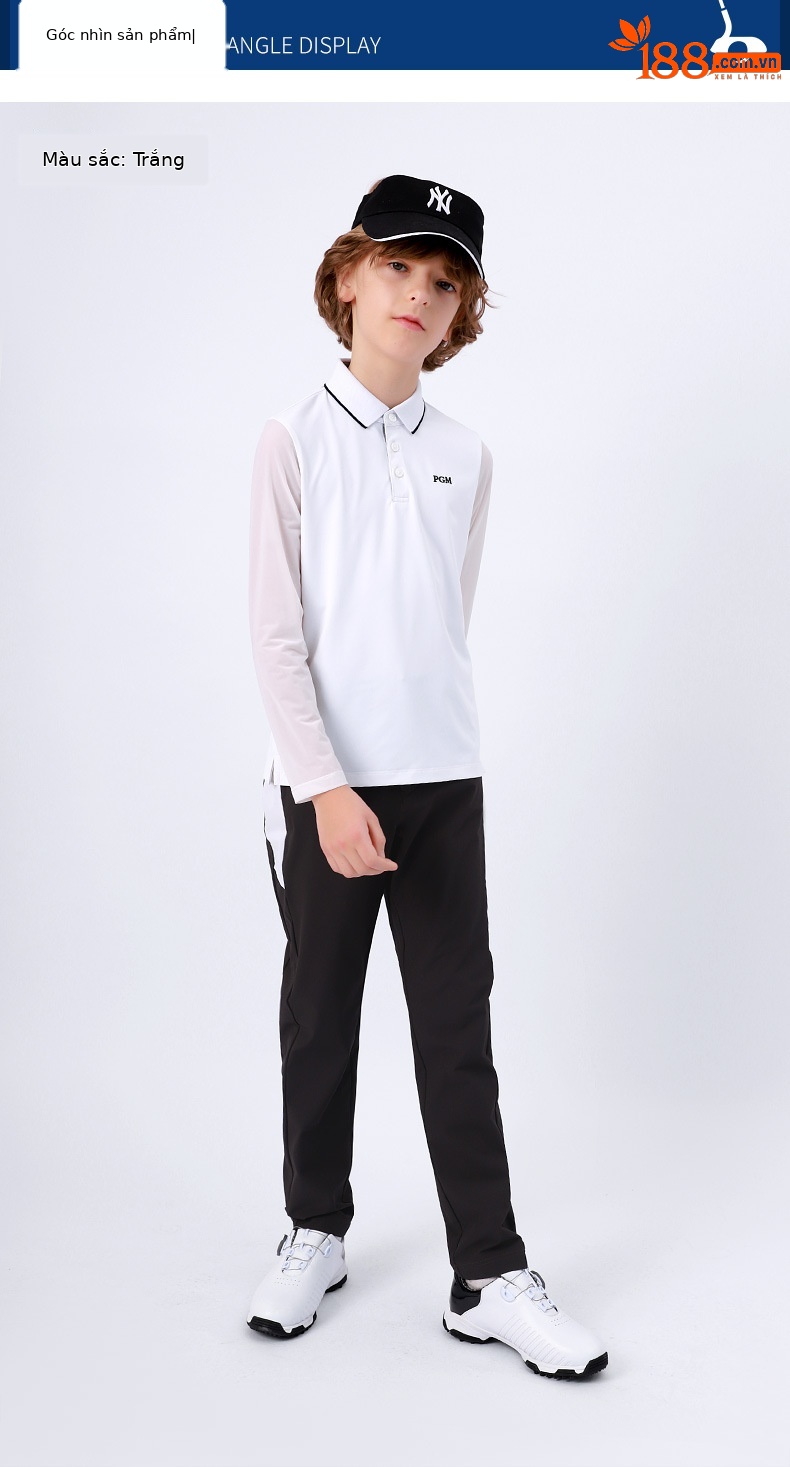 Áo thun golf trẻ em PGM tay dài mùa xuân hè — YF407 màu trắng, YF407 màu xanh nhạt, YF407 màu xanh hải quân chi tiết 5