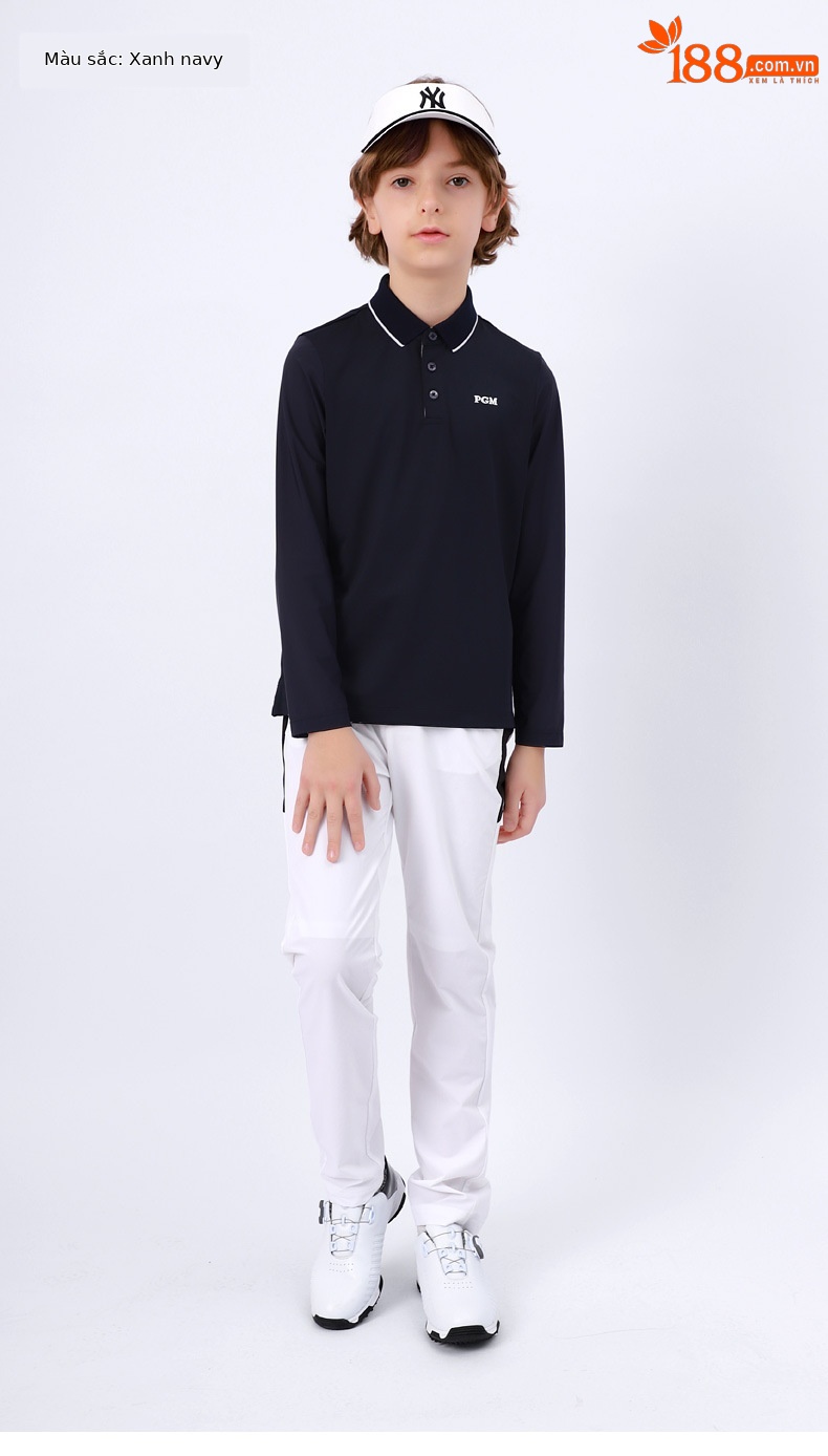 Áo thun golf trẻ em PGM tay dài mùa xuân hè — YF407 màu trắng, YF407 màu xanh nhạt, YF407 màu xanh hải quân chi tiết 7