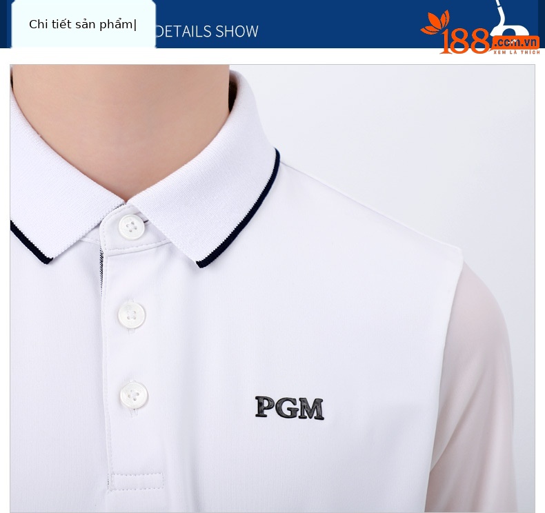 Áo thun golf trẻ em PGM tay dài mùa xuân hè — YF407 màu trắng, YF407 màu xanh nhạt, YF407 màu xanh hải quân chi tiết 11