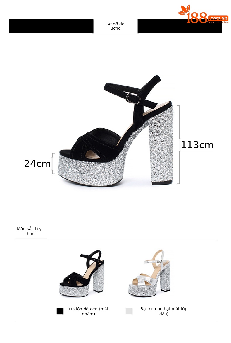 Sandal nữ cao gót siêu cao đế xuồng mũi hở quai mắt cá chân kiểu Âu Mỹ — Màu đen chi tiết 3