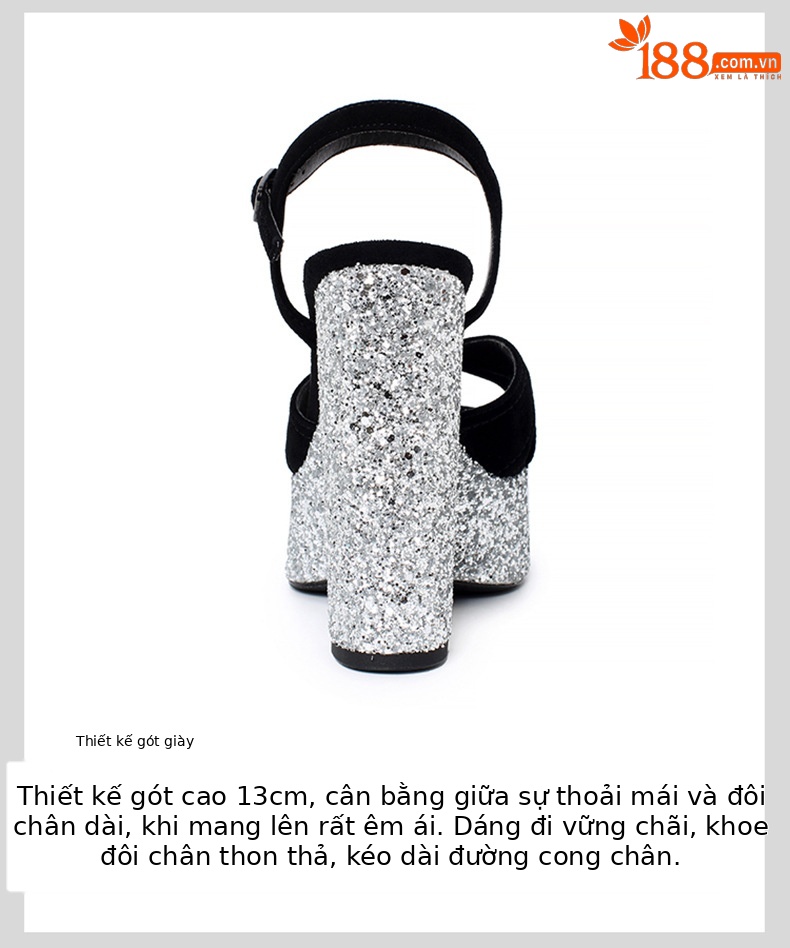 Sandal nữ cao gót siêu cao đế xuồng mũi hở quai mắt cá chân kiểu Âu Mỹ — Màu đen chi tiết 5