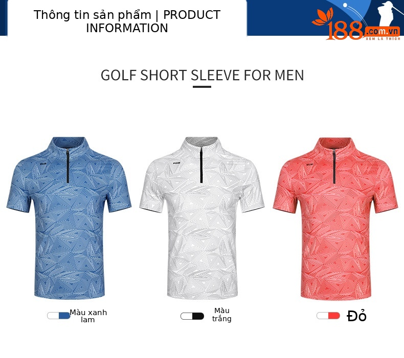 Áo thun nam golf ngắn tay vải thể thao co giãn PGM — YF394 màu trắng, YF394 màu xanh, YF394 Màu Đỏ chi tiết 2