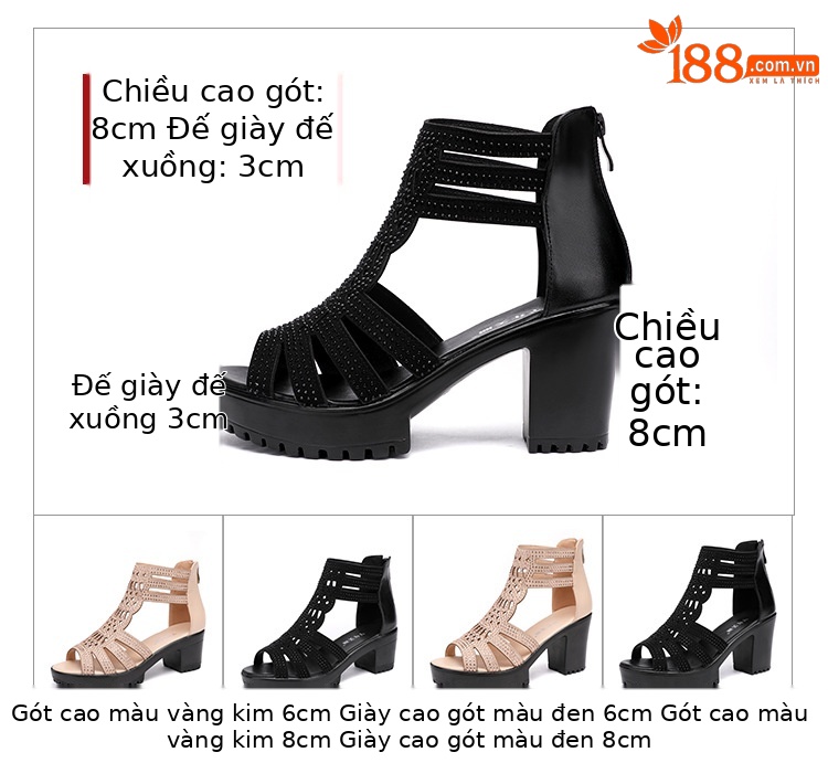 Sandal cao gót nữ đế dày mũi hở gót 8 cm — Màu đen 8 cm, Màu vàng 6 cm, Màu vàng 8 cm, Màu đen 6 cm chi tiết 5