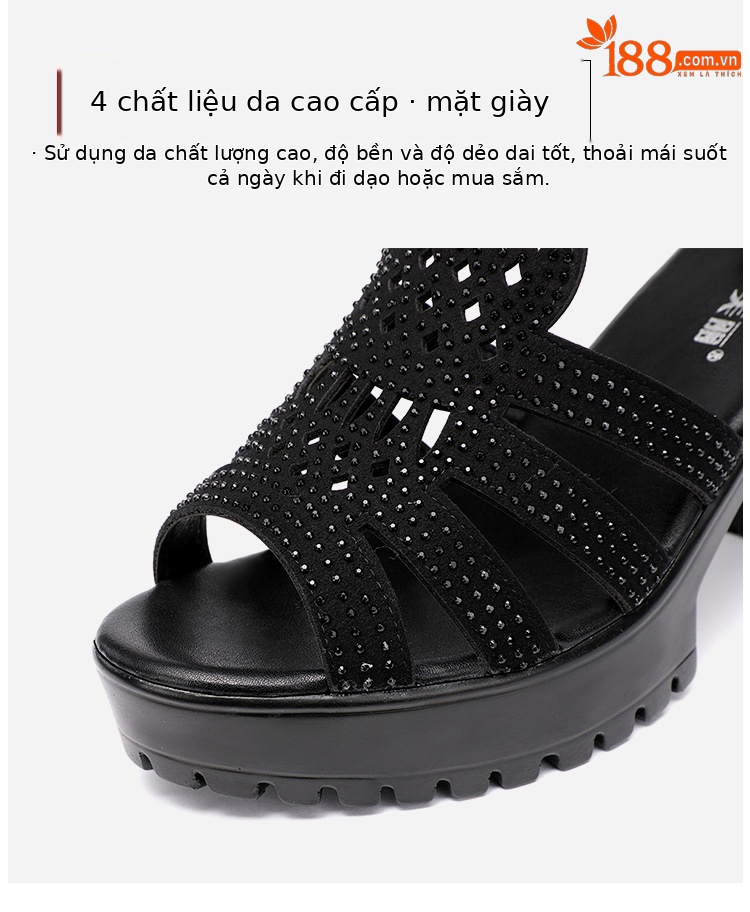 Sandal cao gót nữ đế dày mũi hở gót 8 cm — Màu đen 8 cm, Màu vàng 6 cm, Màu vàng 8 cm, Màu đen 6 cm chi tiết 7