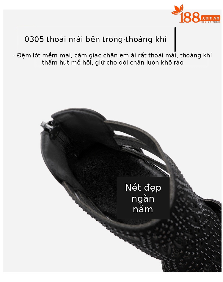 Sandal cao gót nữ đế dày mũi hở gót 8 cm — Màu đen 8 cm, Màu vàng 6 cm, Màu vàng 8 cm, Màu đen 6 cm chi tiết 9