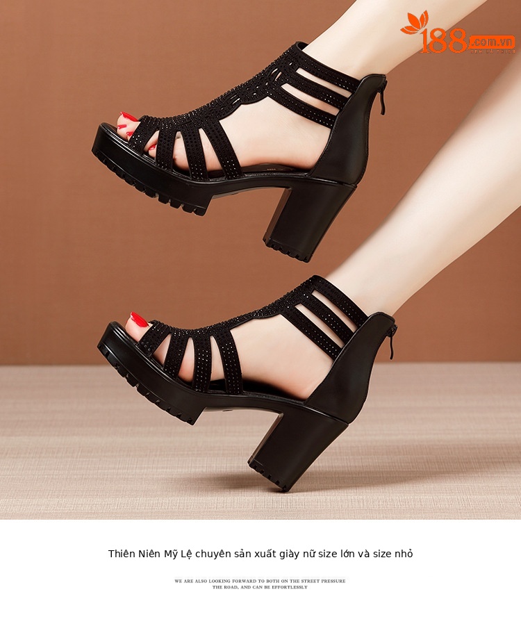 Sandal cao gót nữ đế dày mũi hở gót 8 cm — Màu đen 8 cm, Màu vàng 6 cm, Màu vàng 8 cm, Màu đen 6 cm chi tiết 13