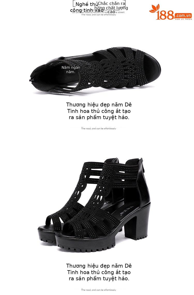 Sandal cao gót nữ đế dày mũi hở gót 8 cm — Màu đen 8 cm, Màu vàng 6 cm, Màu vàng 8 cm, Màu đen 6 cm chi tiết 17