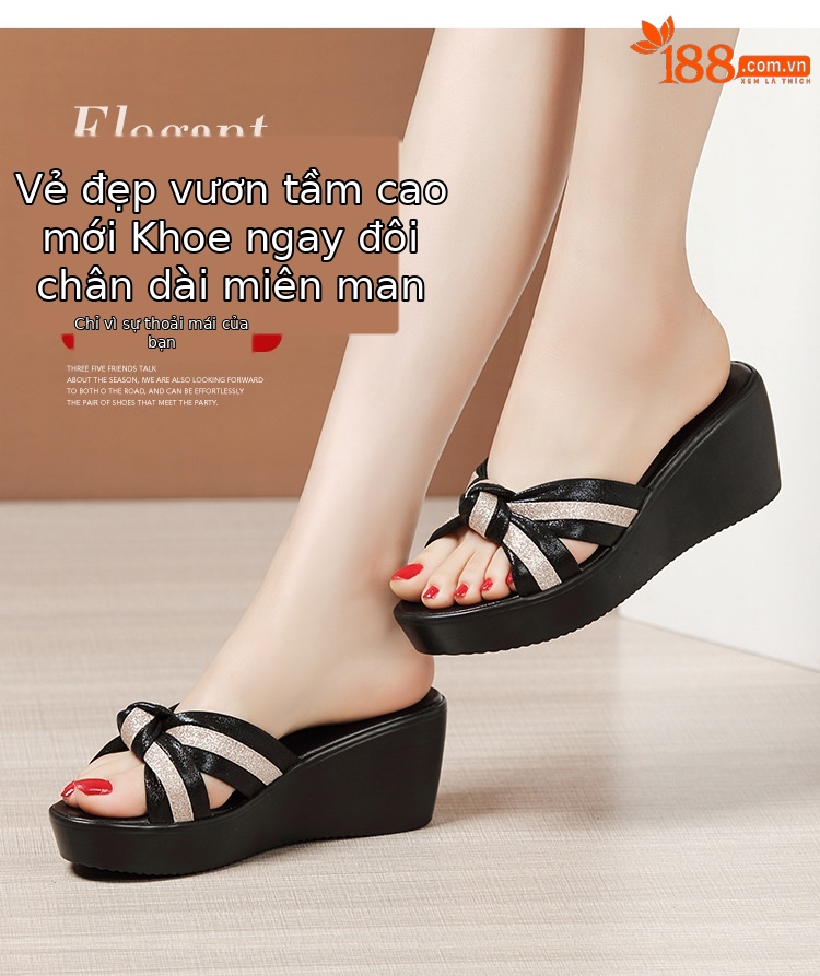 Dép sandal nữ xỏ ngón đế xuồng dày mũi hở gót thấp 2025 — Đen Đỏ, Đen vàng kim chi tiết 3