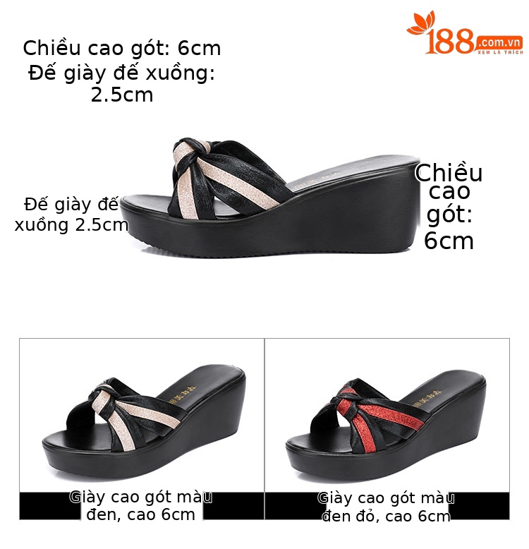 Dép sandal nữ xỏ ngón đế xuồng dày mũi hở gót thấp 2025 — Đen Đỏ, Đen vàng kim chi tiết 5