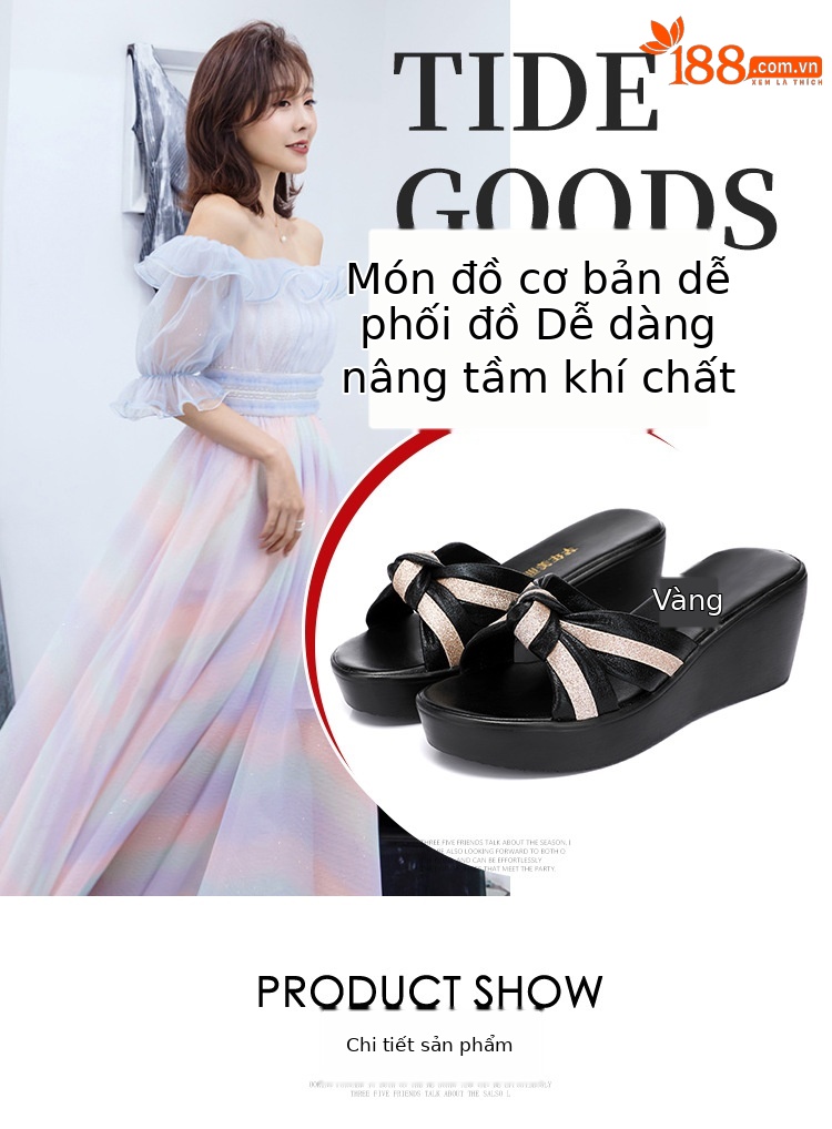 Dép sandal nữ xỏ ngón đế xuồng dày mũi hở gót thấp 2025 — Đen Đỏ, Đen vàng kim chi tiết 6