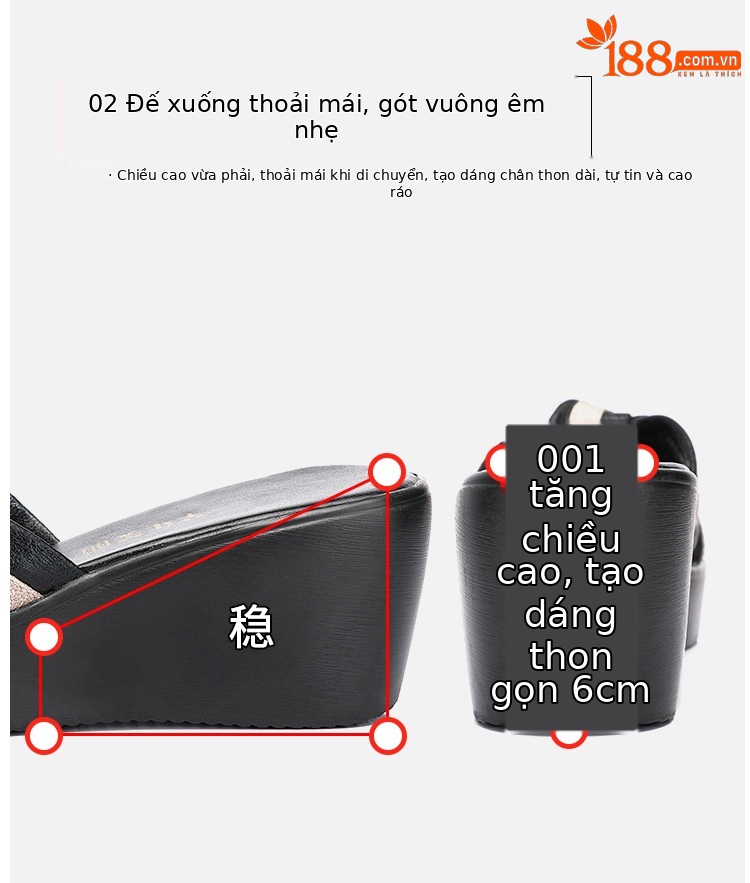 Dép sandal nữ xỏ ngón đế xuồng dày mũi hở gót thấp 2025 — Đen Đỏ, Đen vàng kim chi tiết 8