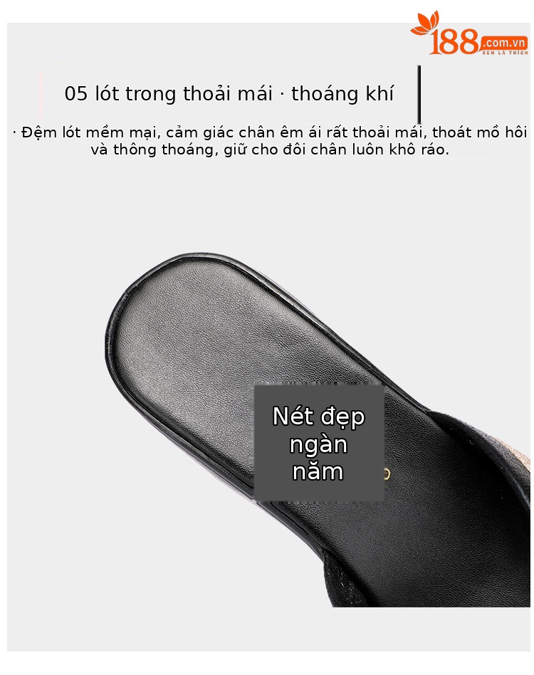 Dép sandal nữ xỏ ngón đế xuồng dày mũi hở gót thấp 2025 — Đen Đỏ, Đen vàng kim chi tiết 9