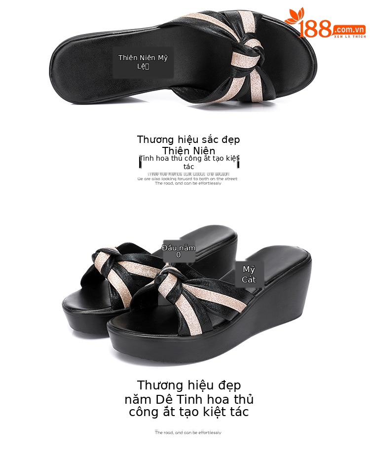 Dép sandal nữ xỏ ngón đế xuồng dày mũi hở gót thấp 2025 — Đen Đỏ, Đen vàng kim chi tiết 17