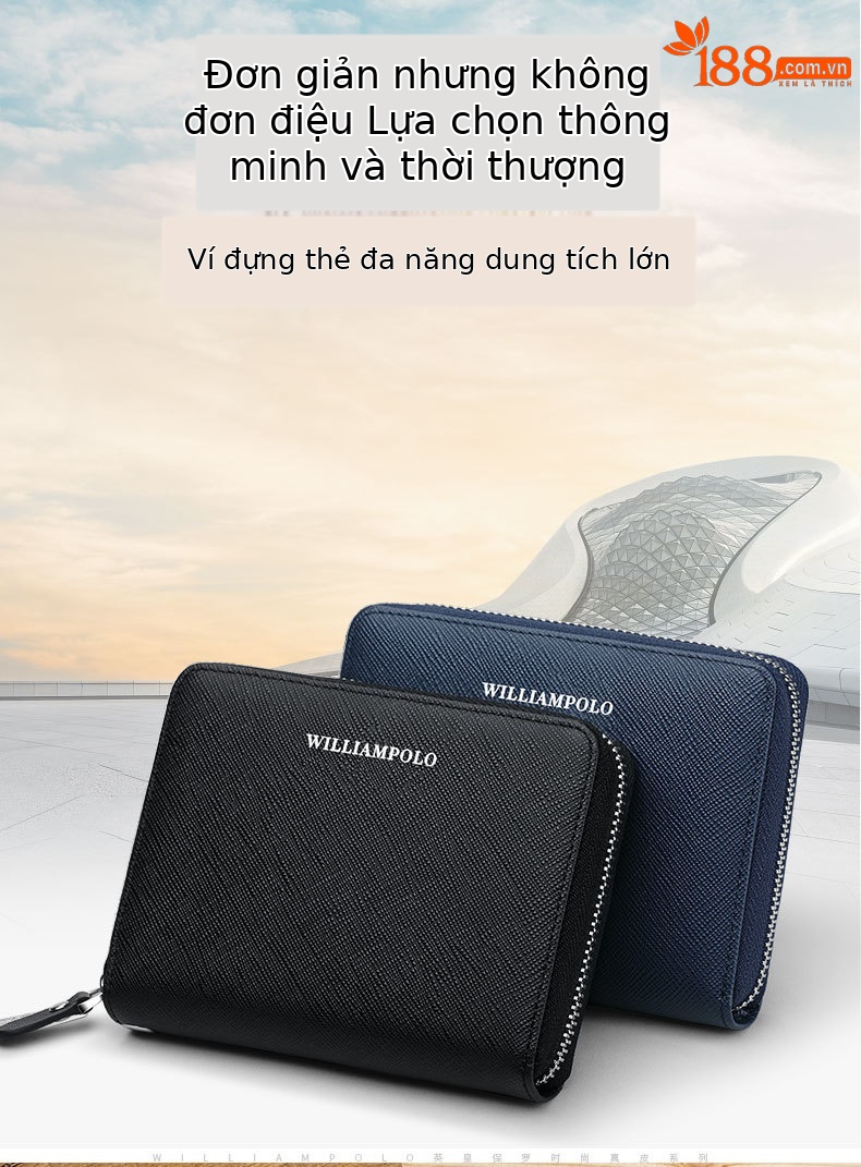 Ví nam da bò thật Emperor Paul kiểu gập mini công sở chi tiết 1