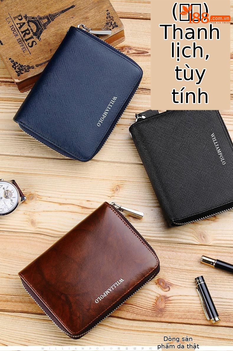 Ví nam da bò thật Emperor Paul kiểu gập mini công sở chi tiết 2