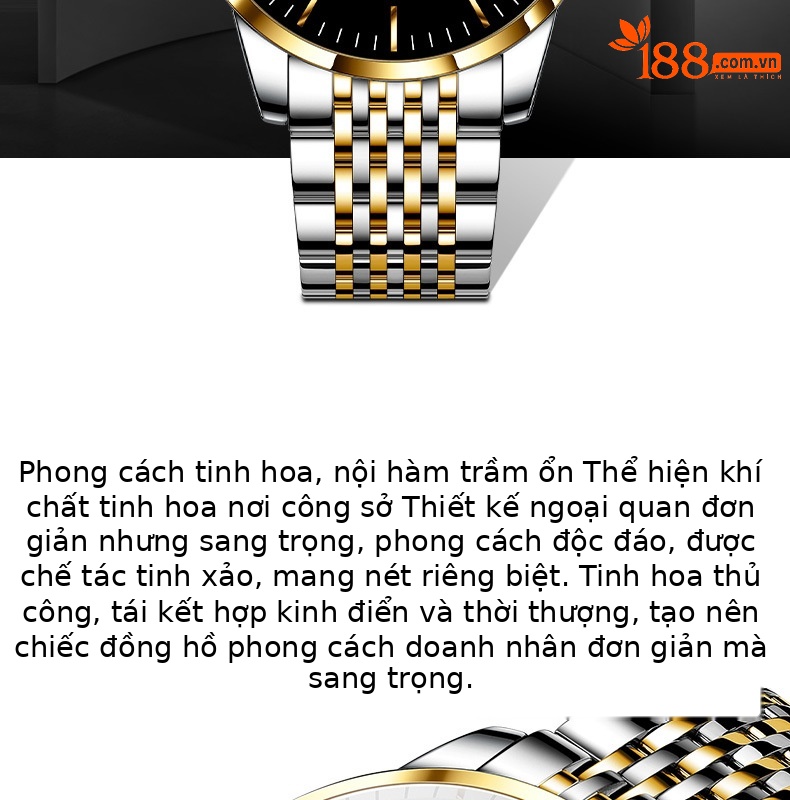 Đồng hồ nam dây thép chống nước phát sáng mặt tròn công sở chi tiết 2