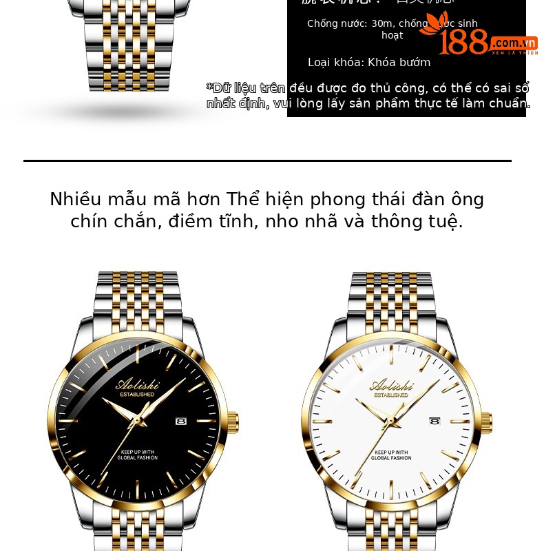 Đồng hồ nam dây thép chống nước phát sáng mặt tròn công sở chi tiết 6
