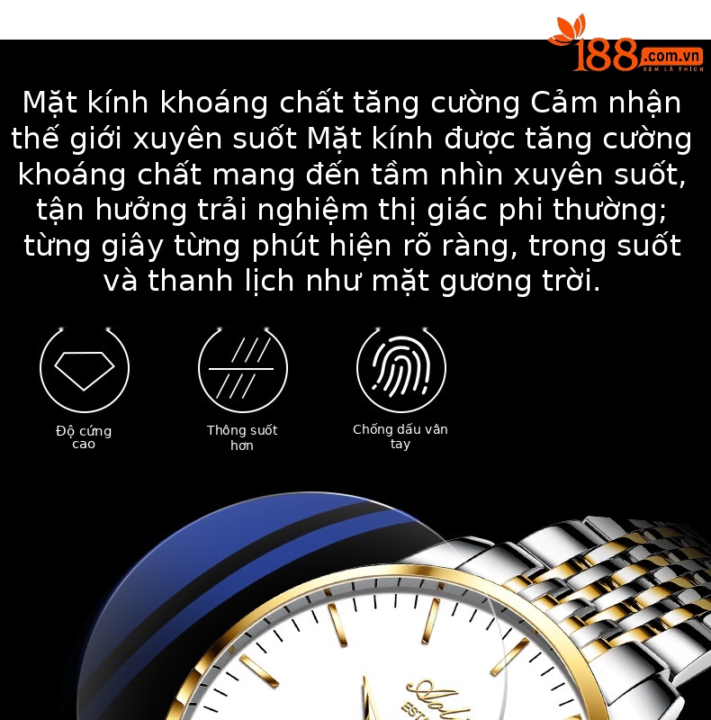Đồng hồ nam dây thép chống nước phát sáng mặt tròn công sở chi tiết 8
