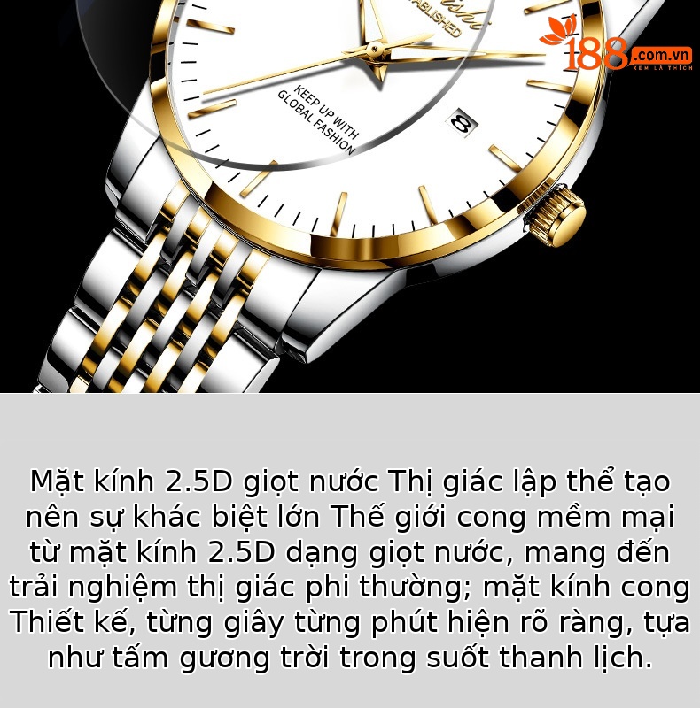 Đồng hồ nam dây thép chống nước phát sáng mặt tròn công sở chi tiết 9