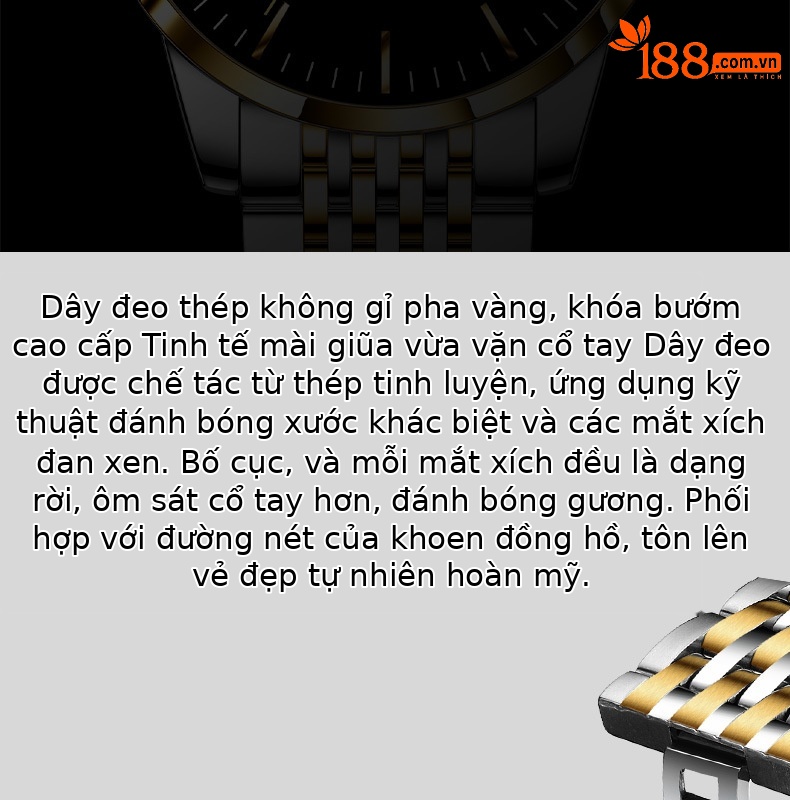 Đồng hồ nam dây thép chống nước phát sáng mặt tròn công sở chi tiết 12
