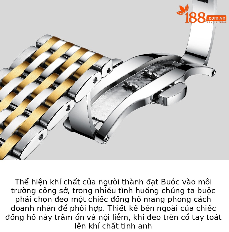 Đồng hồ nam dây thép chống nước phát sáng mặt tròn công sở chi tiết 13
