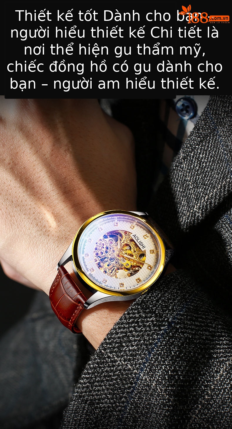 Đồng hồ nam Automatic Skeleton Tourbillon lộ máy, dây da hoặc thép, mặt kính chống xước, phát quang, chống nước chi tiết 1
