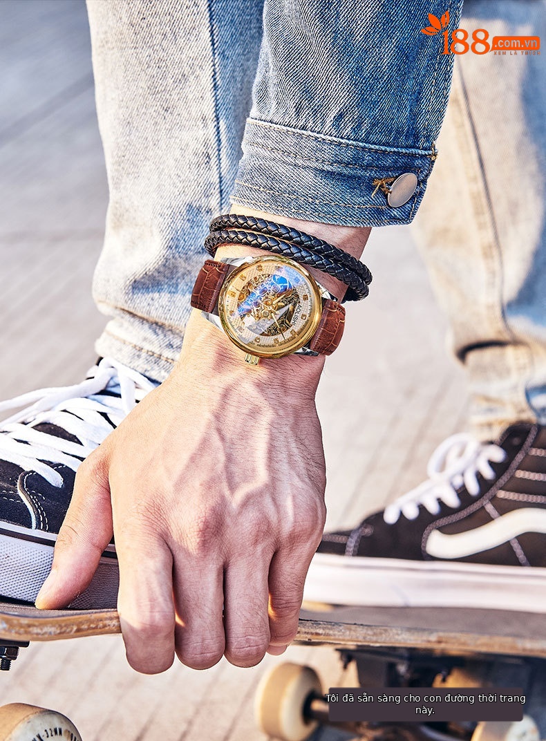 Đồng hồ nam Automatic Skeleton Tourbillon lộ máy, dây da hoặc thép, mặt kính chống xước, phát quang, chống nước chi tiết 13