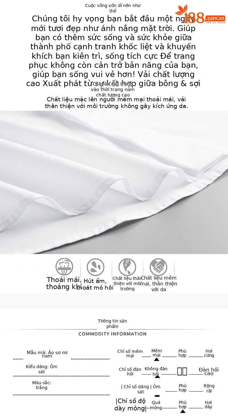 Áo sơ mi nam dài tay cổ bẻ chất liệu cotton cao cấp dáng rộng — Màu trắng chi tiết 4