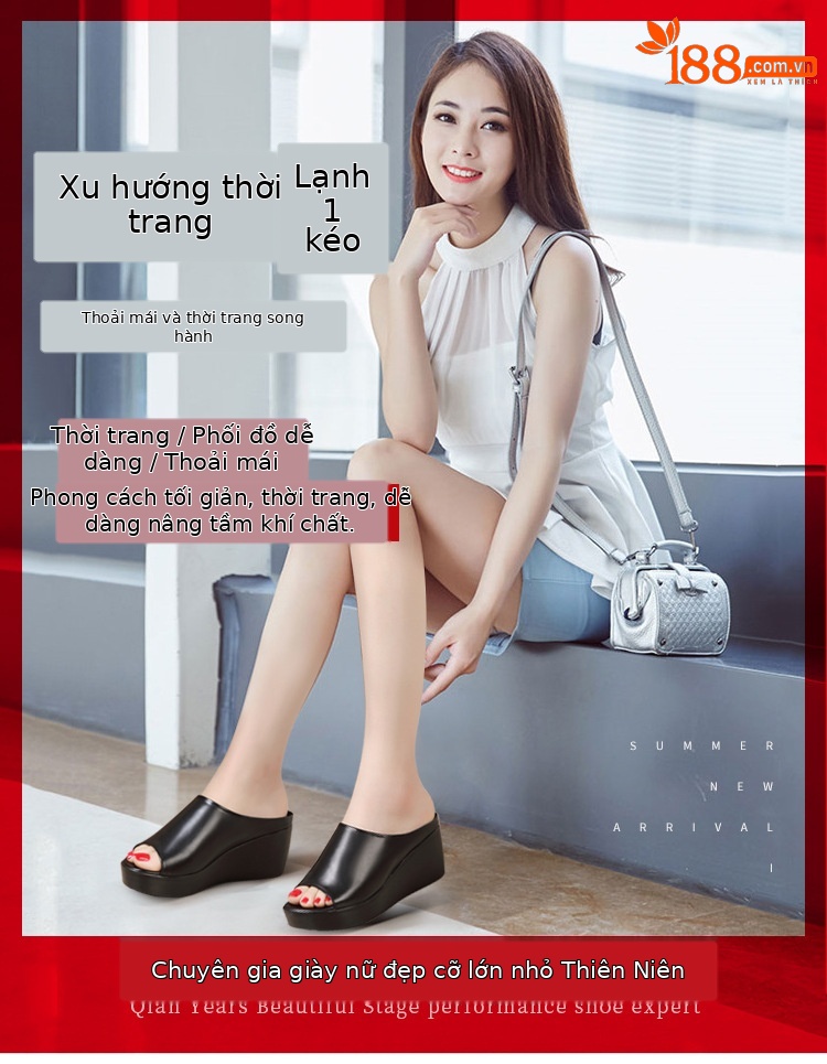 Dép sandal nữ xỏ ngón đế xuồng platform dày, mũi hở, phong cách thời trang hè 2025 — Màu đen, Màu trắng, Màu đỏ chi tiết 1