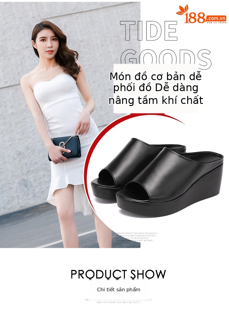 Dép sandal nữ xỏ ngón đế xuồng platform dày, mũi hở, phong cách thời trang hè 2025 — Màu đen, Màu trắng, Màu đỏ chi tiết 6