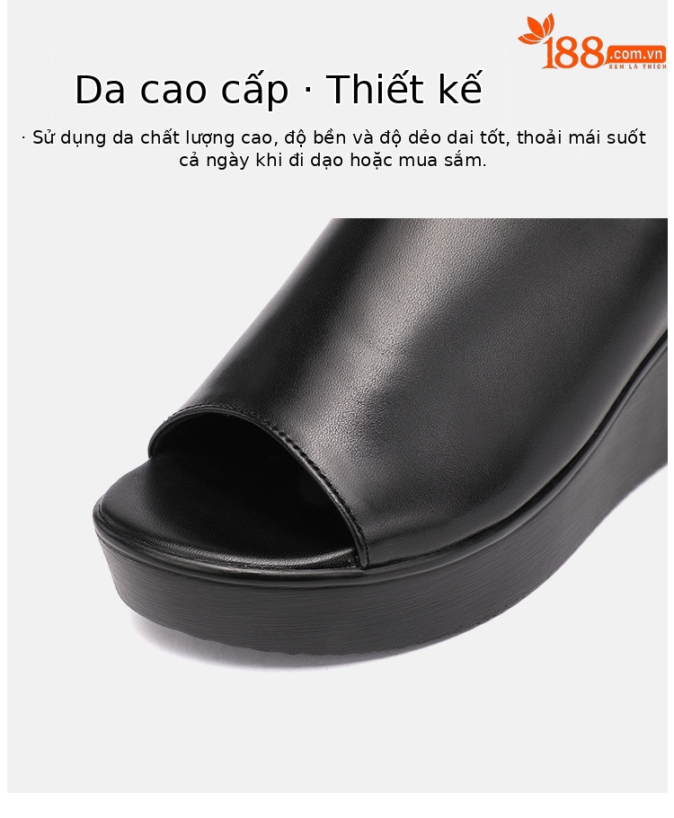 Dép sandal nữ xỏ ngón đế xuồng platform dày, mũi hở, phong cách thời trang hè 2025 — Màu đen, Màu trắng, Màu đỏ chi tiết 7