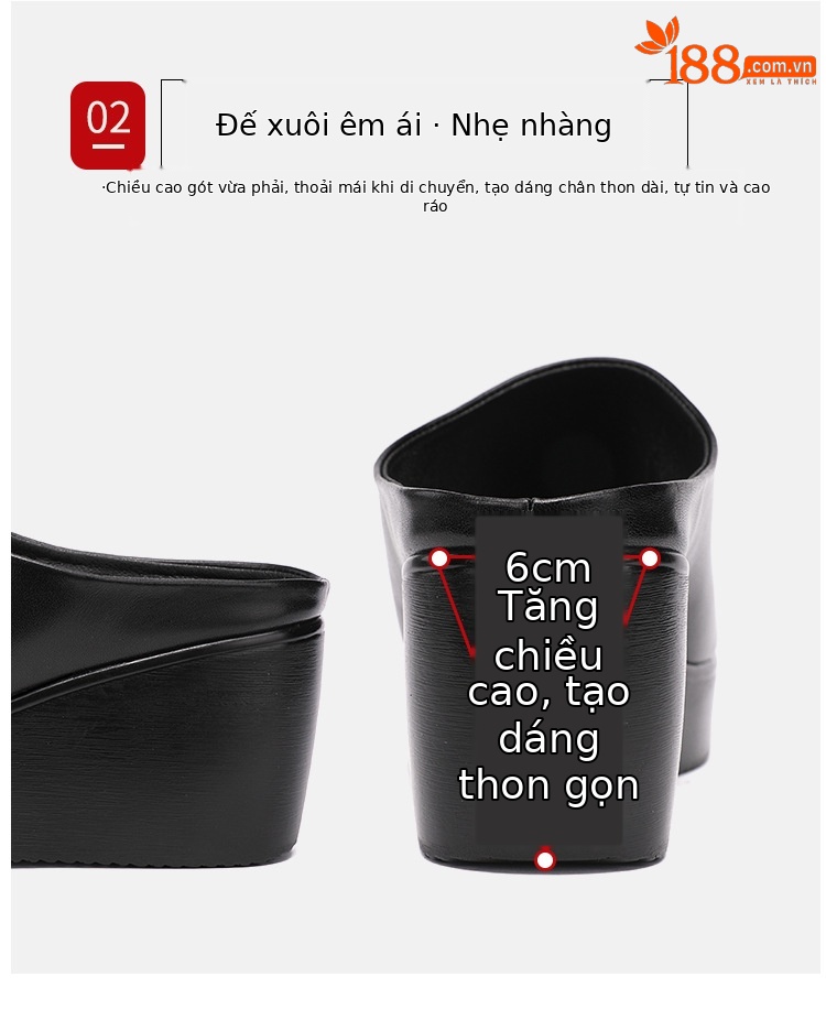 Dép sandal nữ xỏ ngón đế xuồng platform dày, mũi hở, phong cách thời trang hè 2025 — Màu đen, Màu trắng, Màu đỏ chi tiết 8