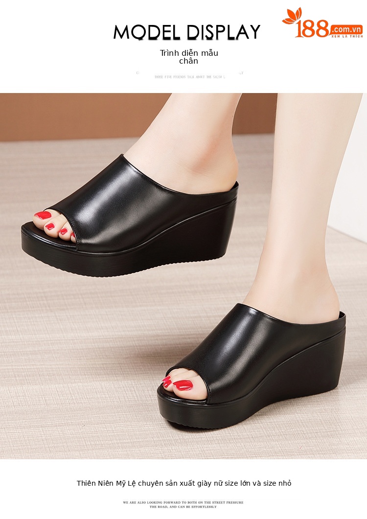 Dép sandal nữ xỏ ngón đế xuồng platform dày, mũi hở, phong cách thời trang hè 2025 — Màu đen, Màu trắng, Màu đỏ chi tiết 11