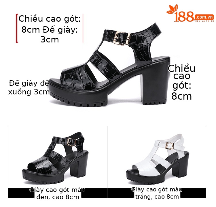 Sandal cao gót nữ đế xuồng da bóng mùa hè 2025, gót 9 cm, đế dày platform, hở mũi, size lớn 40-43 — Màu đen, Màu trắng chi tiết 5