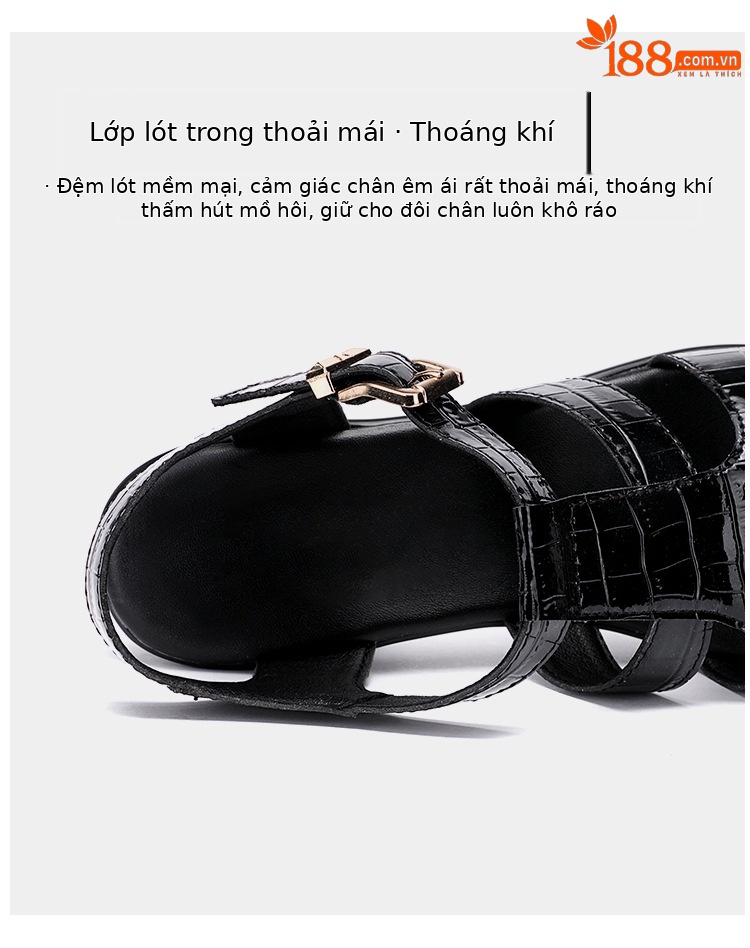 Sandal cao gót nữ đế xuồng da bóng mùa hè 2025, gót 9 cm, đế dày platform, hở mũi, size lớn 40-43 — Màu đen, Màu trắng chi tiết 9