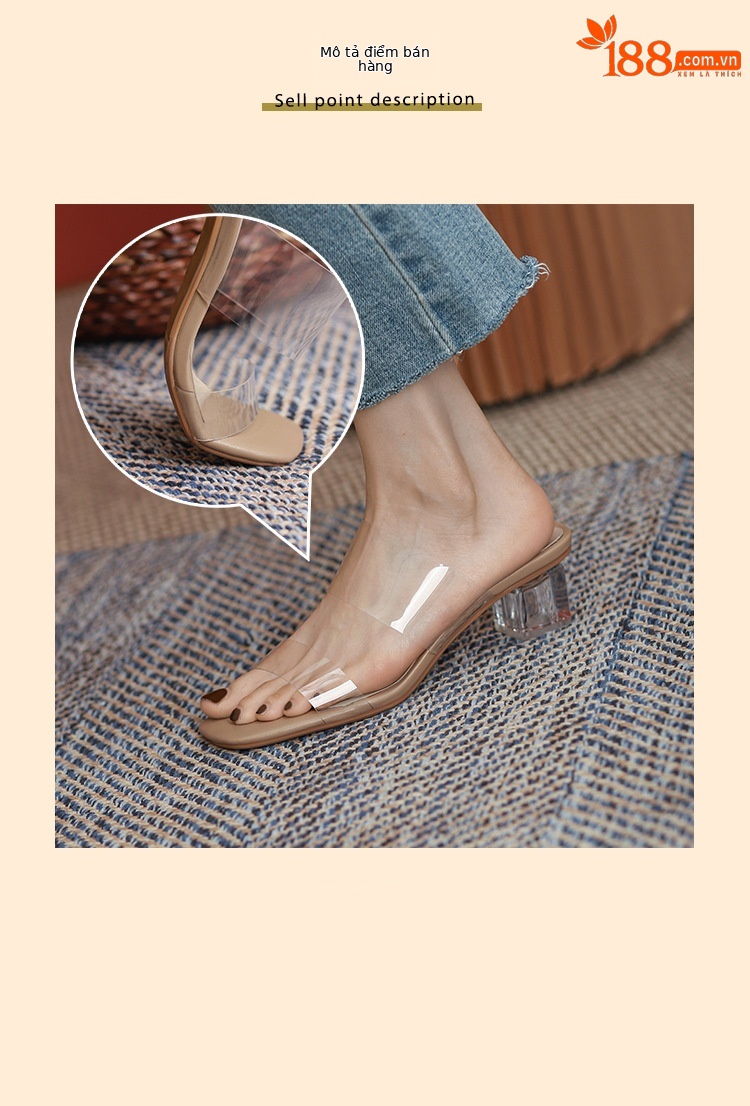 Sandal nữ gót pha lê một dây, gót dày vừa phải, đính sequin đi ngoài trời — Màu mơ [cao gót] chi tiết 14